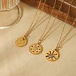 Gold color / 1 Piece Simple Stackable Style Round Shape Stainless Steel  Gold Color Inlay Rhinestones Women's Pendant Necklaces Picture2